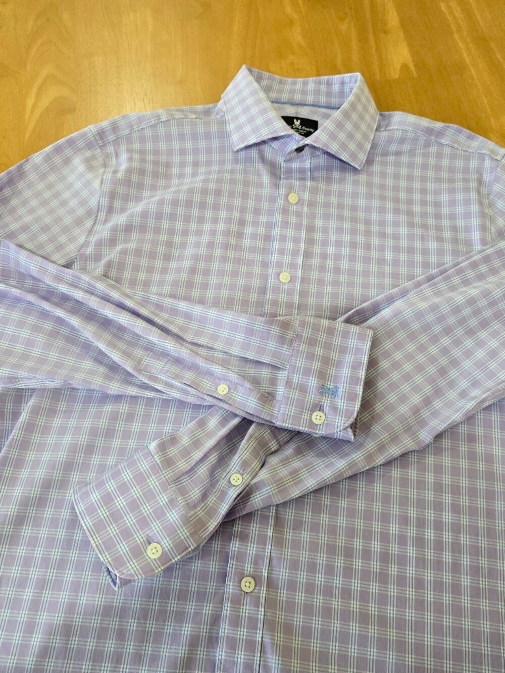 Psycho Bunny Men Modern Fit Stretch Button Up Shirt Purple Blue White 15.5 34/35